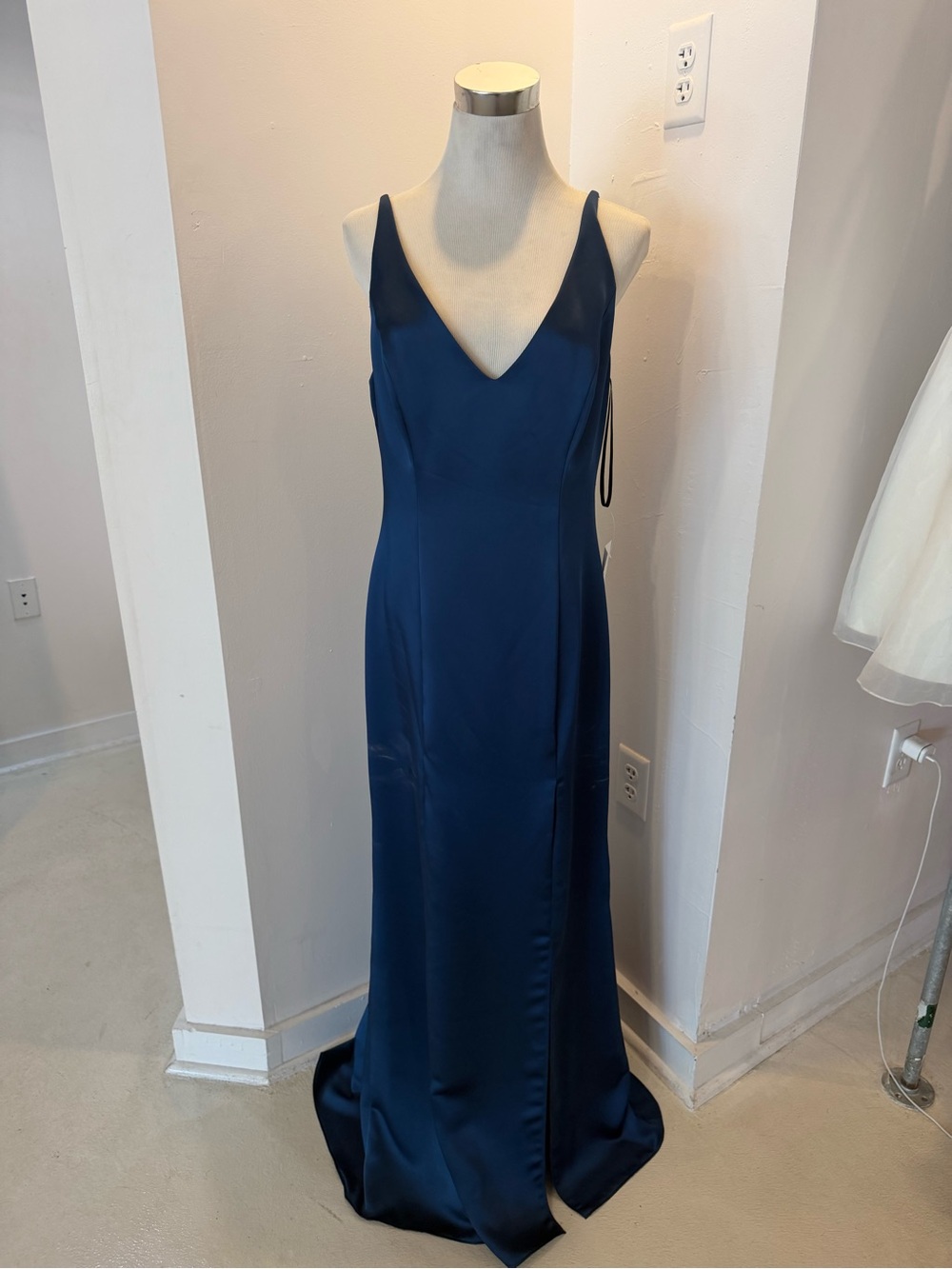 After Six Deep Blue Satin V-Neck Maxi Gown